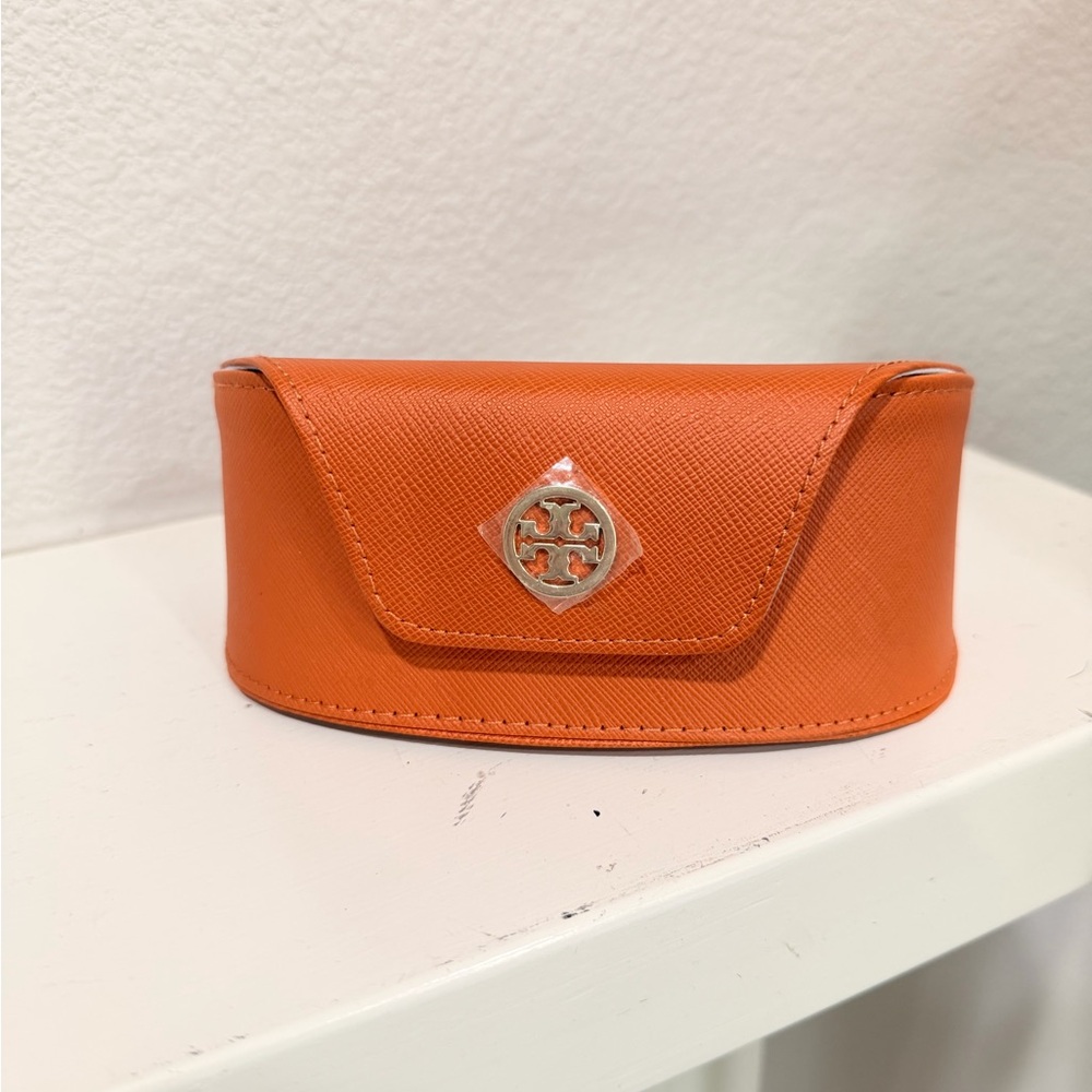Tory Burch Orange Sunglasses Eyeglass Case Hard Snap Closure Saffiano Leather